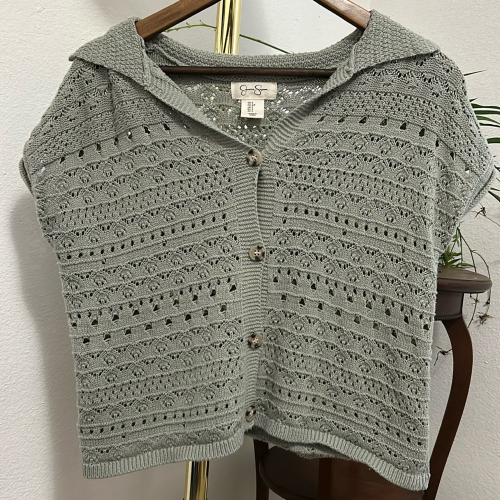 Crochet green button up top